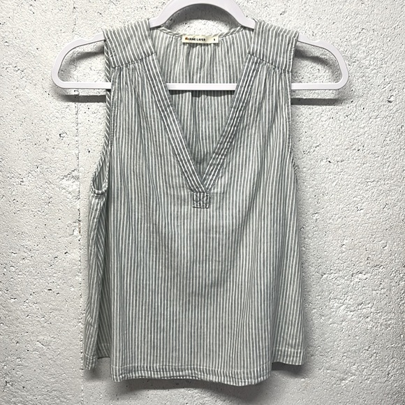 Marine Layer Top Chambray Blue Striped Linen Blend Sleeveless V-Neck Tank Small - Picture 3 of 8